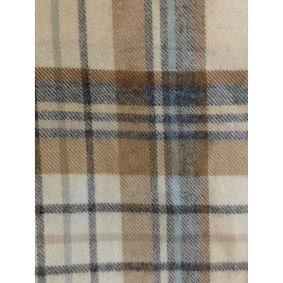 V. Fraas Cashmink Plaid Scarf Made In Germany Beige Cream & Blue 52x11 - Picture 2 of 5